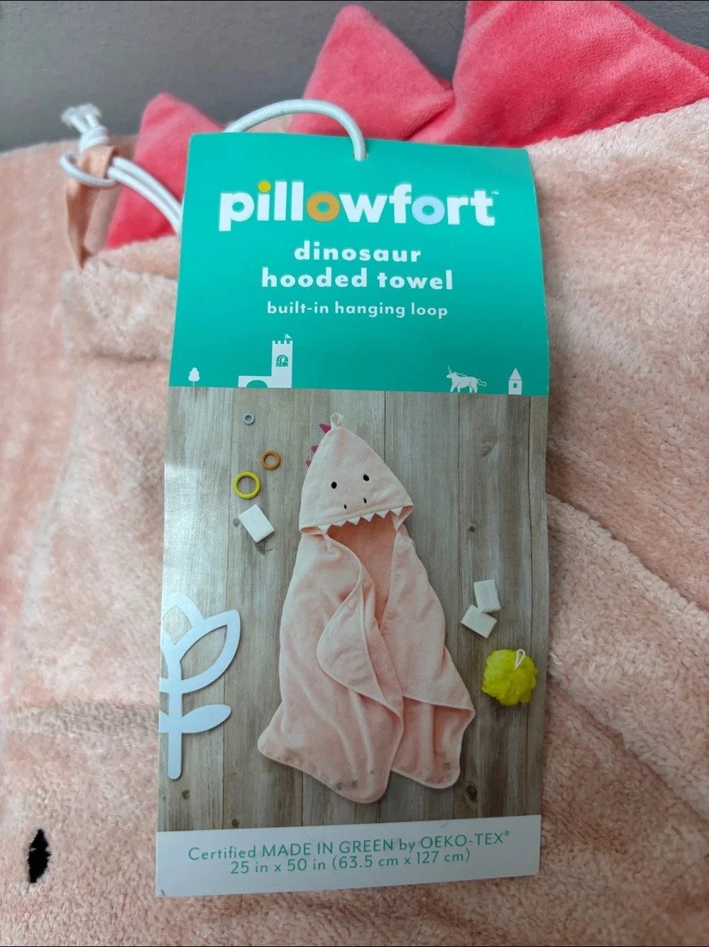 Pillowfort Pink Dinosaur Kid Hooded Towel 25